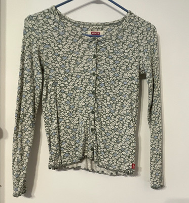 Levi's Girls Floral Button-Front Long Sleeve Scoop Neck Top 12-13 Green