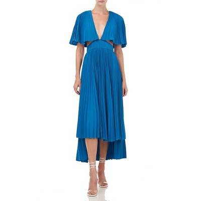 AMUR Dara Pleated Cut Out Midi Dress Blue 4 Accordion Wedding Guest Cocktail