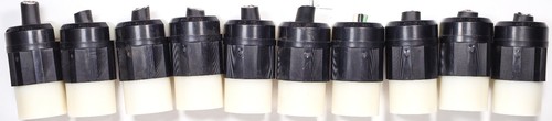 Black Leviton L5-30R 125V 30A NEMA female locking connector with white printed specifications on each plug.