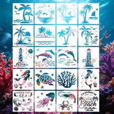 6Inch Stencils for Painting,20Pcs Summer Beach Sea Painting Stencils for Birt...