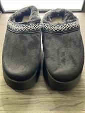 Women s Black Faux Suede Clog Slippers US 7 Fleece Lined Platform Slip On Shoes