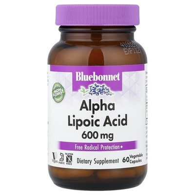 Bluebonnet Nutrition Alpha Lipoic Acid 600 mg 60 Veggie Caps Egg-Free, Fish