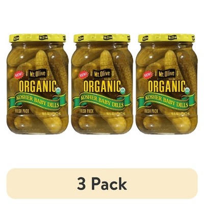 Organic Kosher Whole Baby Dill Pickles in a Jar, 3 Pack of 16 fl oz Each
