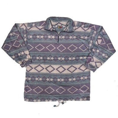Vintage 90s Flieder Grau Azteken Crazy Pattern QTR Zip Fleece Gr. Medium von Snap