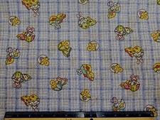 SPRINGS Fabric - Easter Chicks Bunnies on Blue Plaid - by the HALF yard 18"