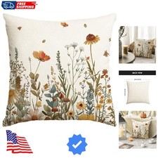 Fall Flowers Throw Pillow Cover 18x18 Inch, Seasonal Autumn Floral Thanksgivi...