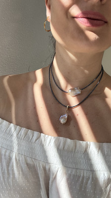 Doppelreihige Glasperlen Kette  Becky  mit Barock Anhänger | 18 Karat vergoldet