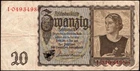 20 Reichsmark 1939 Germany Reichsbanknote - P-185 - Series: L 02487941 -VG- T51