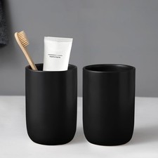 Matte Black Toothbrush Holders for Bathrooms - 2 Cups Ceramic Toothbrush Toot...