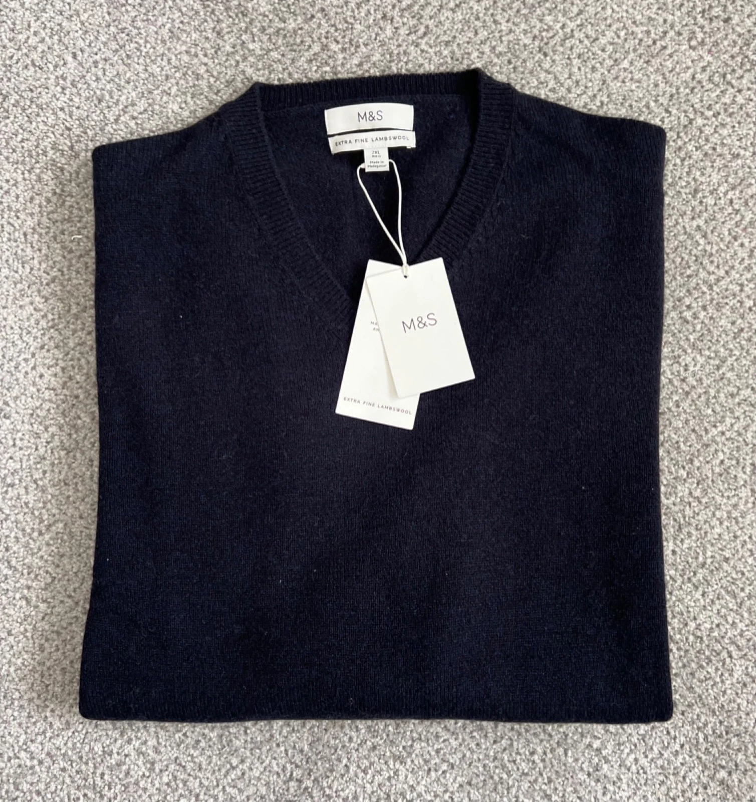 NEW M&S Mens Dark Navy Pure Extra Fine Lambswool V-Neck Jumper Size S, L & 2XL