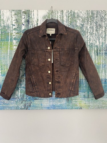 New L'Agence Janelle Coated Jacket Cocoa Mineral Coated Western XS raw hem