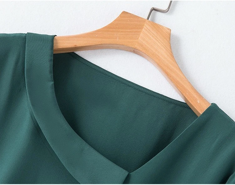 Camisa Top Blusa Pullover 100% Seda Morera Verde Mujer Manga Larga QQ020 Foto 3 de 4