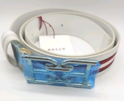 Bally B Chain Reversible Belt Red White Leather Gold Buckle  display picture 3