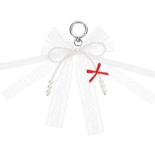 Pearl Bow Keychain, Imitation Pearl Lace Bow, Red Pack of 1