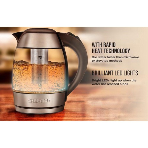 Glass Electric Water Kettle Stainless Removable Tea Infuser Cool-Touch Handle US - 第 5/6 張圖片