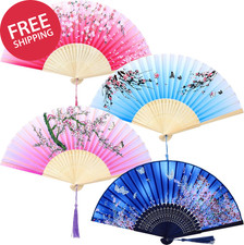 Folding Fans 4 Piece Bamboo Silk Fabric Party Wedding Gift Decoration Handheld