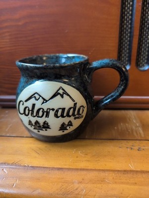 Colorado Green Speckled Stoneware Pot Belly Coffee Mug Cup Alps Rockies