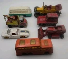 Lot Of 7 Vintage Lesney Matchbox Construction- Trucks, Bulldozer, Bus And Cars
