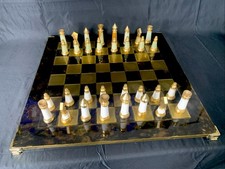 Grand jeu 54 cm d'échecs Manopoulos - Pièces en Laiton et Pierre.