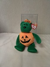 Ty Tricky Teddy Bear Pumpkin Plush 9" Beanie Babies Baby Halloween