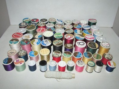 Lot of 67 Vintage Thread Spools Sewing - All with Thread - Mostly Plastic