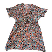 NIC+ZOE Dress Womens 2X Abstract Floral Faux Wrap Tie Waist Flutter Sleeve Artsy