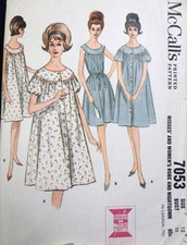 Vtg 1960s McCall 7053 Yoked Nightgown Bed Rob...