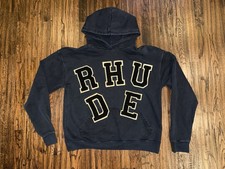 RHUDE Chenille Hoodie Logo Appliqu  Hooded Sweatshirt Vintage Black Sz Medium
