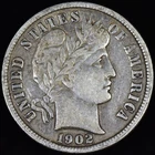1902-P BARBER DIME ✪ VF VERY FINE ✪ 10C SILVER COIN BC ◢TRUSTED◣