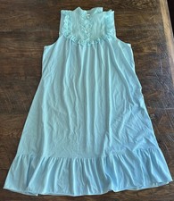 Vtg 60s 70s JCPenney Aqua Blue Nylon Babydoll Nightgown Size M Lace Pleated Bib