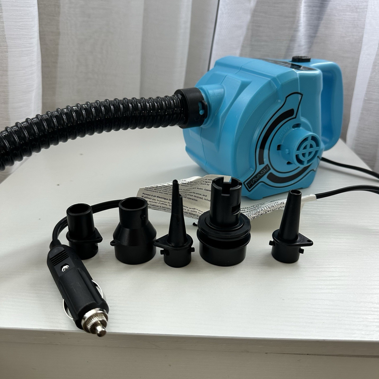 12V Portable Electric Air Pump, Inflate & Deflate, With 4 Adapters, Inflatables
