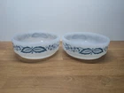 2 Vtg Glasbake Milkglass Blue Onion Cereal Soup Bowls Rare. Bright Design