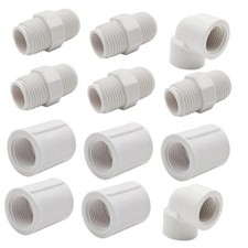 12 Pcs 1/2 Inch PVC NPT Pipe Fittings - 5 Pcs PVC Nipple Coupling Adapter