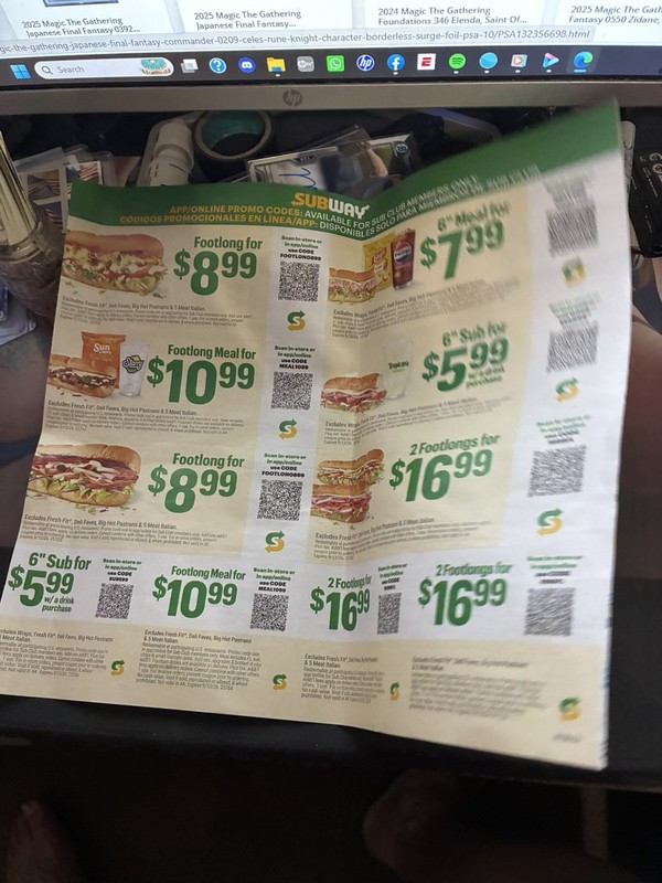 One Sheet Of Subway Coupon