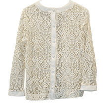 Banana Republic Sheer Lace Long Sleeve Button Front Blouse White Medium