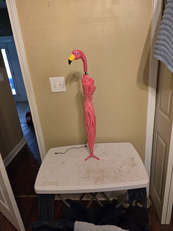  Pink Flamingo Umbrella Parasol Walkingstick W/Foot, Push Button Release