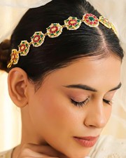 Bridal Kundan Matha Patti Headpiece, Pearl Floral Wedding Boho Forehead Jewelry