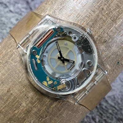 Swatch Women Swiss Jelly Skin Clear Rubber Skeleton Quartz 31mm Watch  3/4