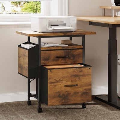 2 Fabric Drawer Rolling File Cabinet with Extended Desktop,Office Filing Cabinet