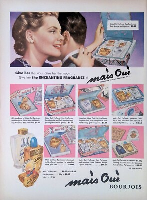 Vintage Print Ad 1949 Bourjois Mais Oui Eau Parfumee Talc Rouge Lipstick Couple