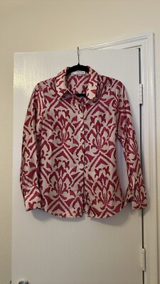 MNG Mango SZ 2 Geometric Print Satin Shirt In Fuchsia