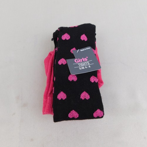 2-Pack Girls Knit Tights Socks Pink Heart Print 4-6 S/M #967 - Picture 2 of 5