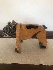 American Original Antique Primitive Folk Art Wood English Bulldog RARE!!