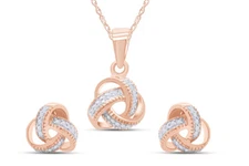 Diamond Accent Love Knot Necklace & Earrings Set 14K Rose Gold Plated