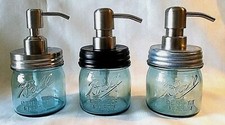 BALL Mason Jar Soap Pump Dispenser HALF 1/2 PINT AQUA BLUE STAINLESS STEEL