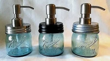 BALL Mason Jar Soap Pump Dispenser ~ HALF 1/2 PINT AQUA BLUE ~ STAINLESS STEEL
