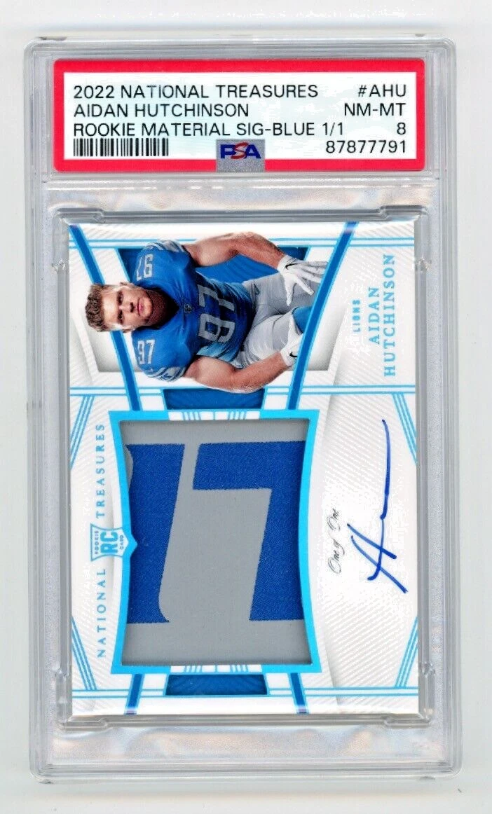Aidan Hutchinson Panini National Treasures Rookie Material Signature #AHU Blue
