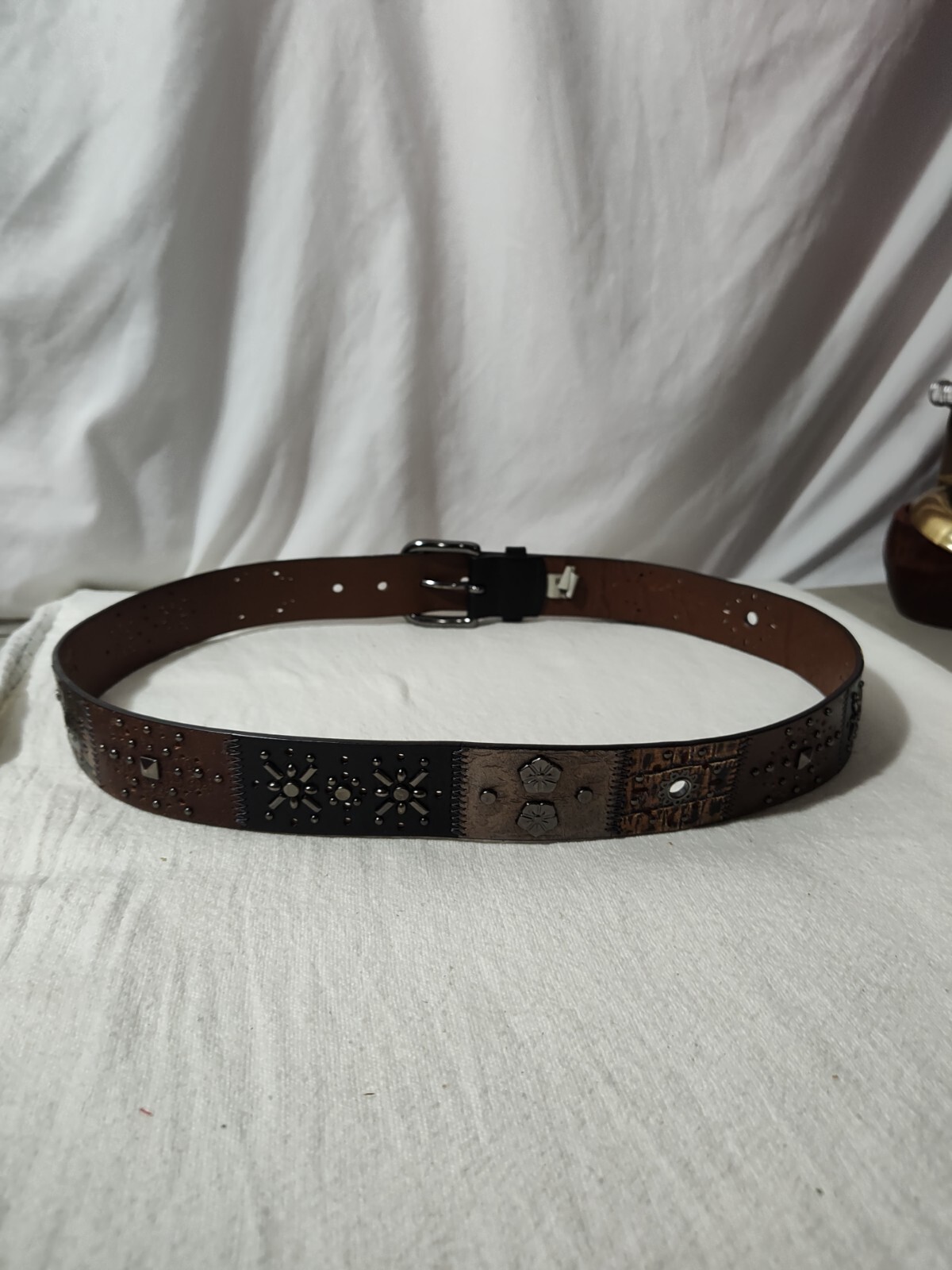 Fossil Studded Patchwork Midnight Leather Belt Wo… - image 3
