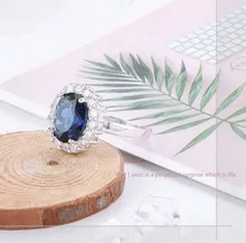 Blue Sapphire Tibetan Silver Rings Women Fashion Jewelry Wedding Bands Ring 3mm - Image 3 of 4