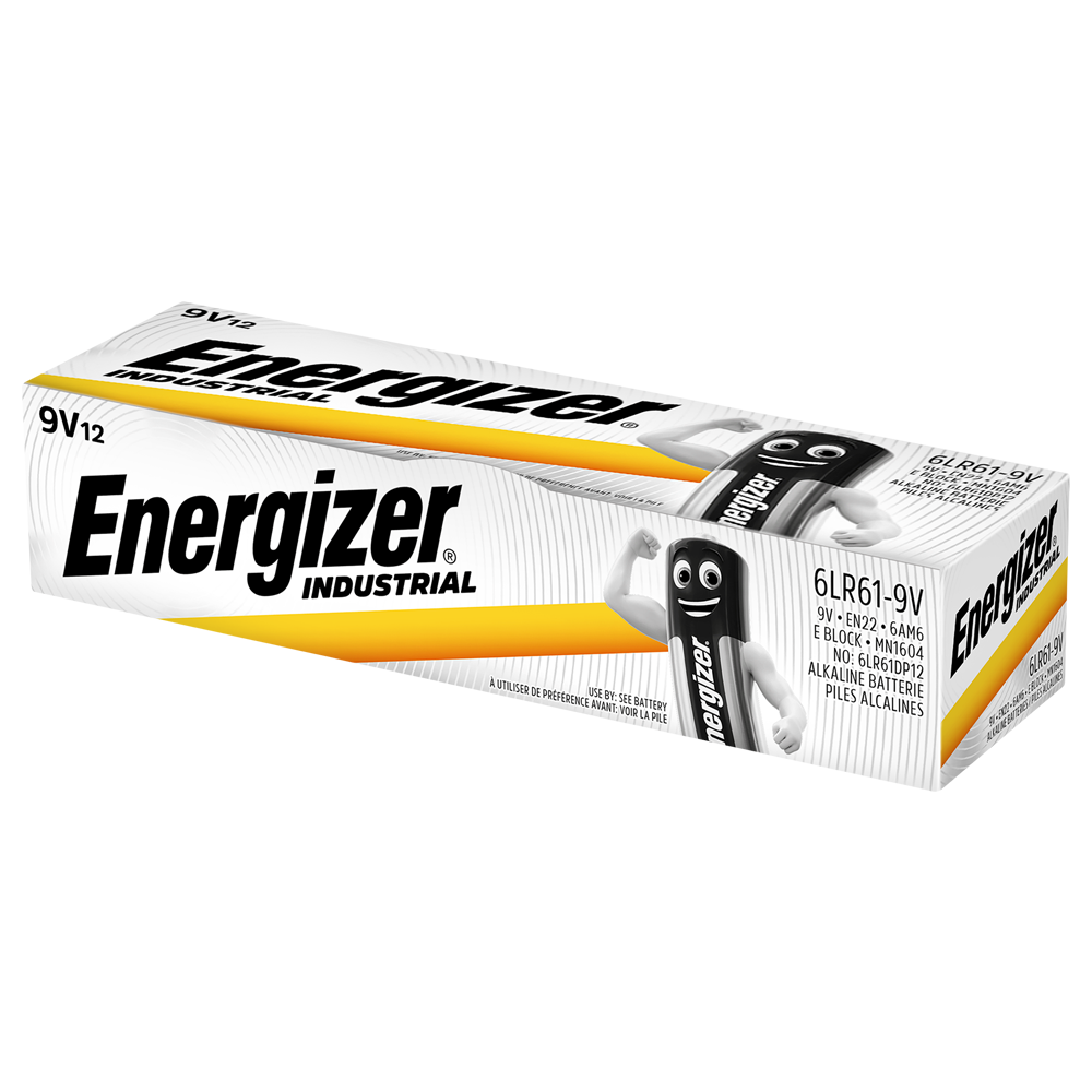 Energizer Industrial 9V PP3 6LR61 LR22 Alkaline Batteries x 12 *Long Expiry*